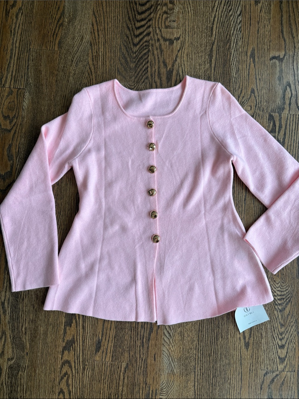 Classic Pink Button-Front Sweater Jacket